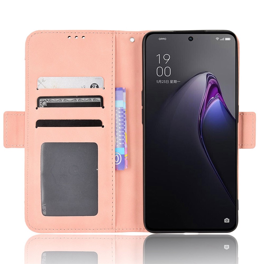 For Oppo Reno8 5G PU Leather Full Protection Case Wallet Stand Phone Cover with Multiple Card Slots - Pink-3