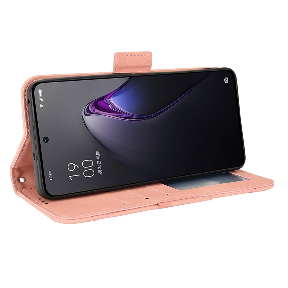 For Oppo Reno8 5G PU Leather Full Protection Case Wallet Stand Phone Cover with Multiple Card Slots - Pink-4