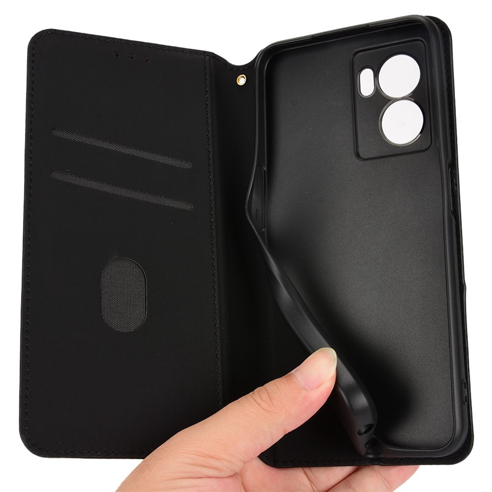 For Oppo A77 5G/A57 (2022) 5G/Realme V23 5G/Q5i/Narzo 50 5G Rhombus Pattern Imprinted Phone Leather Case Stand Wallet Cover - Black-7