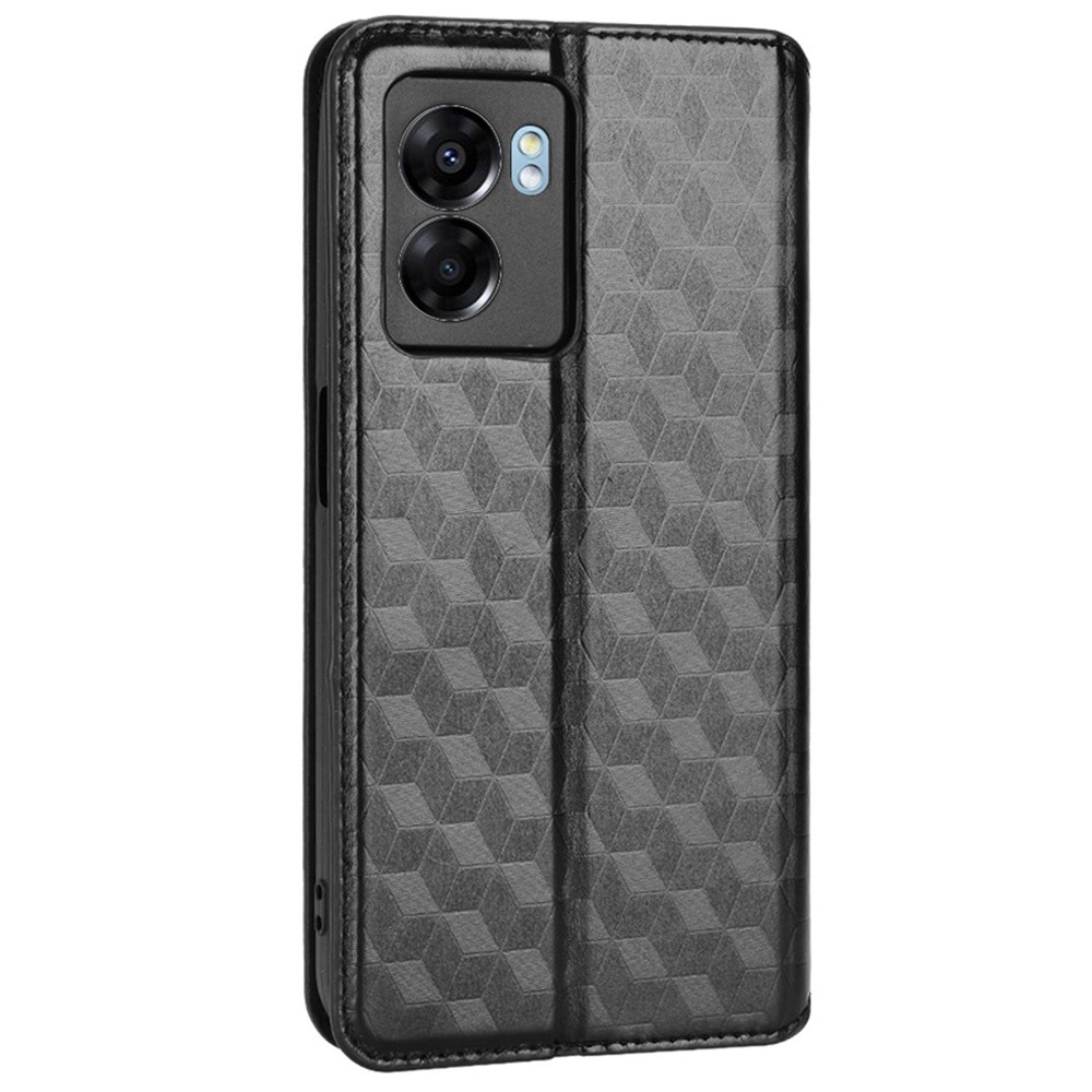 For Oppo A77 5G/A57 (2022) 5G/Realme V23 5G/Q5i/Narzo 50 5G Rhombus Pattern Imprinted Phone Leather Case Stand Wallet Cover - Black-9