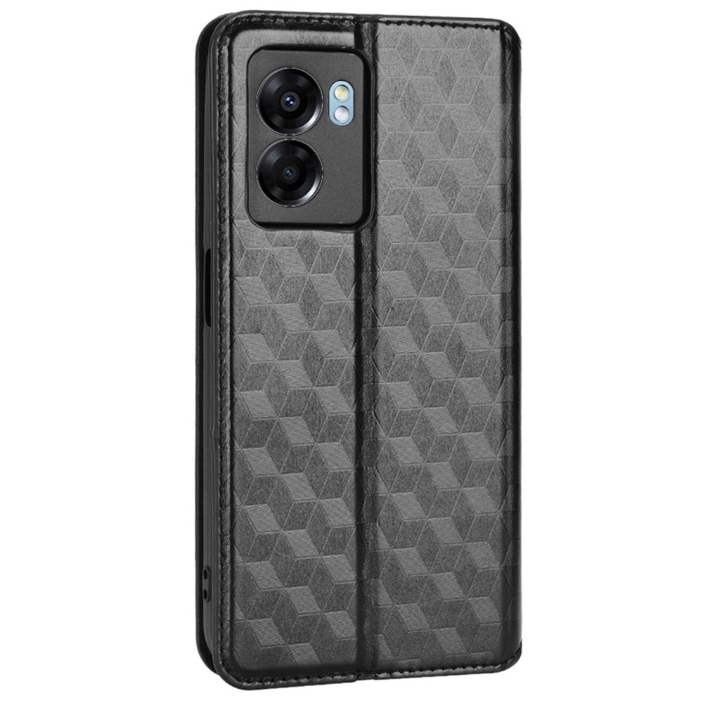 For Oppo A57 (2022) 5G / A77 5G / Realme V23 5G / Q5i / Narzo 50 5G Rhombus Pattern Imprinted Phone Leather Case Stand Wallet Cover - Black-9