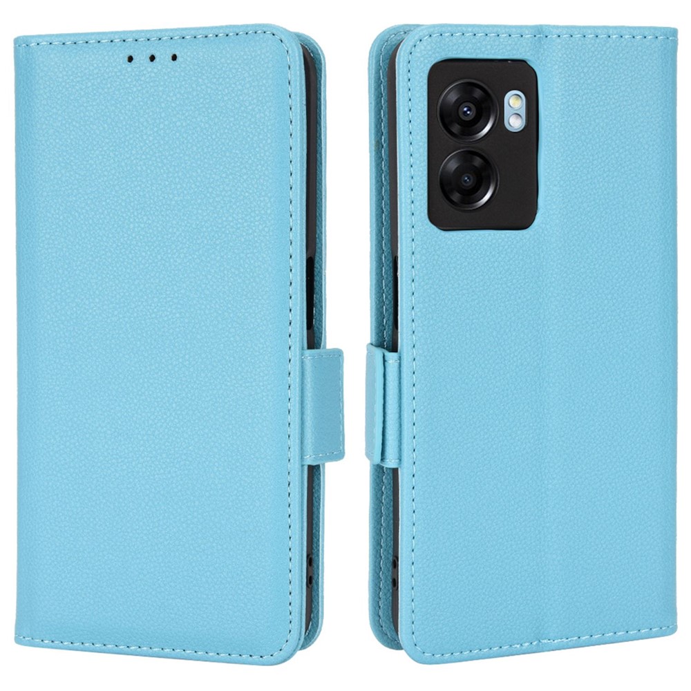 For Oppo A77 5G/A57 (2022) 5G/Realme V23 5G/Q5i/Narzo 50 5G Litchi Texture PU Leather Side Magnetic Clasp Phone Case with Stand Wallet - Baby Blue-1