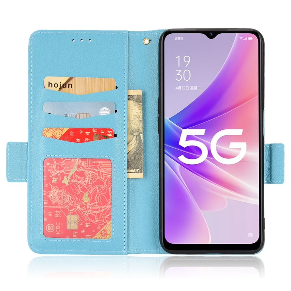 For Oppo A77 5G/A57 (2022) 5G/Realme V23 5G/Q5i/Narzo 50 5G Litchi Texture PU Leather Side Magnetic Clasp Phone Case with Stand Wallet - Baby Blue-2