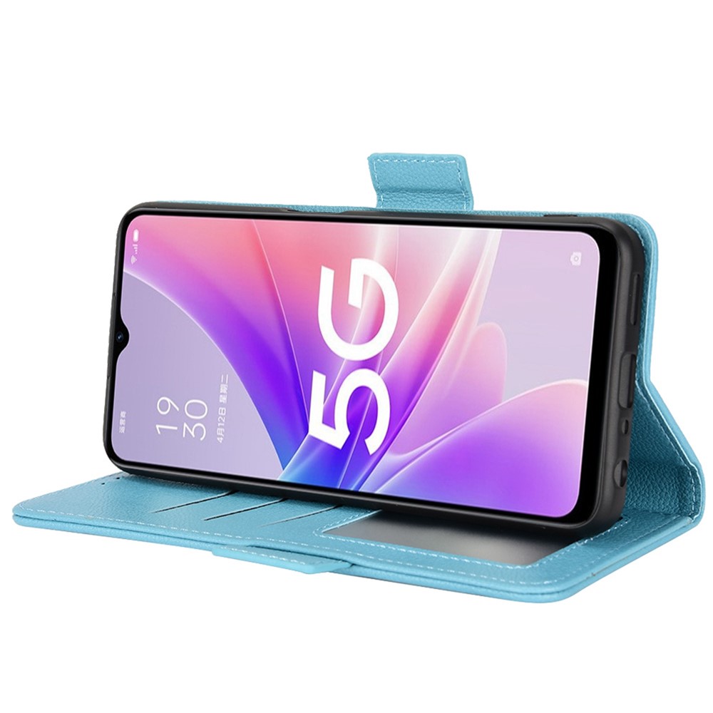 For Oppo A77 5G/A57 (2022) 5G/Realme V23 5G/Q5i/Narzo 50 5G Litchi Texture PU Leather Side Magnetic Clasp Phone Case with Stand Wallet - Baby Blue-3