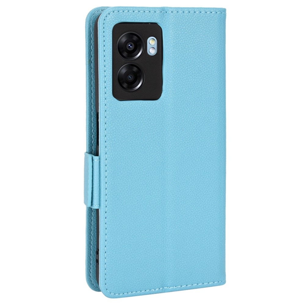 For Oppo A77 5G/A57 (2022) 5G/Realme V23 5G/Q5i/Narzo 50 5G Litchi Texture PU Leather Side Magnetic Clasp Phone Case with Stand Wallet - Baby Blue-8