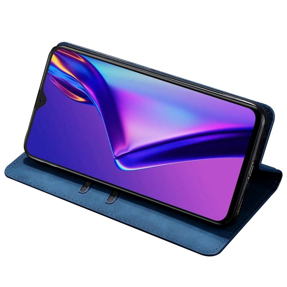 For Oppo Reno8 5G Anti-scratch PU Leather Phone Case Skin-touch Feeling Card Holder Magnetic Auto-absorbed Phone Stand Cover - Blue-3
