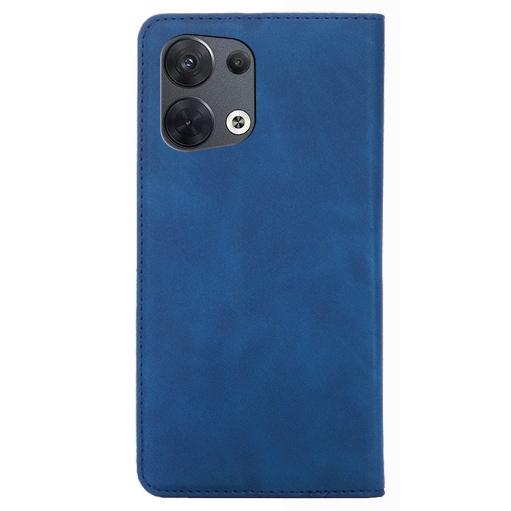 For Oppo Reno8 5G Anti-scratch PU Leather Phone Case Skin-touch Feeling Card Holder Magnetic Auto-absorbed Phone Stand Cover - Blue-6
