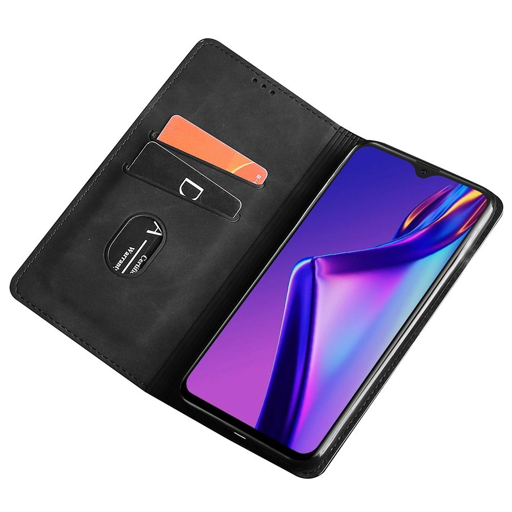 For Oppo Reno8 Pro 5G Skin-touch Feeling Phone Shell Shockproof PU Leather Case Card Holder Magnetic Auto-absorbed Phone Stand Cover - Black-2