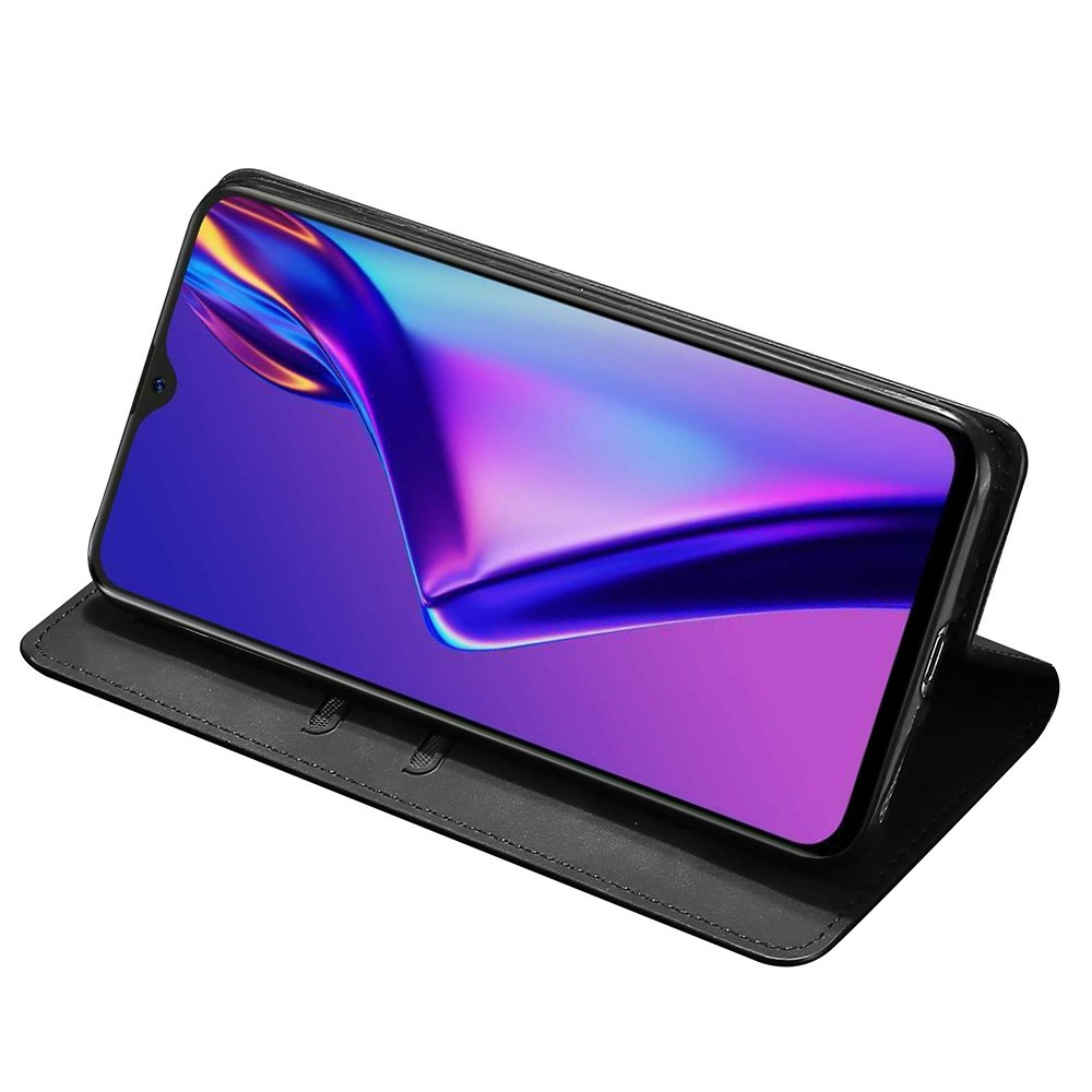 For Oppo Reno8 Pro 5G Skin-touch Feeling Phone Shell Shockproof PU Leather Case Card Holder Magnetic Auto-absorbed Phone Stand Cover - Black-3