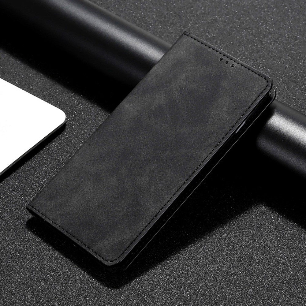 For Oppo Reno8 Pro 5G Skin-touch Feeling Phone Shell Shockproof PU Leather Case Card Holder Magnetic Auto-absorbed Phone Stand Cover - Black-4