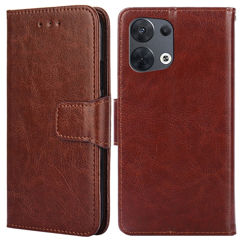 For Oppo Reno8 5G Anti-scratch Dustproof PU Leather Phone Wallet Case Shockproof Stand Phone Covering Shell - Brown-1