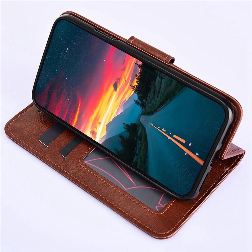 For Oppo Reno8 5G Anti-scratch Dustproof PU Leather Phone Wallet Case Shockproof Stand Phone Covering Shell - Brown-3