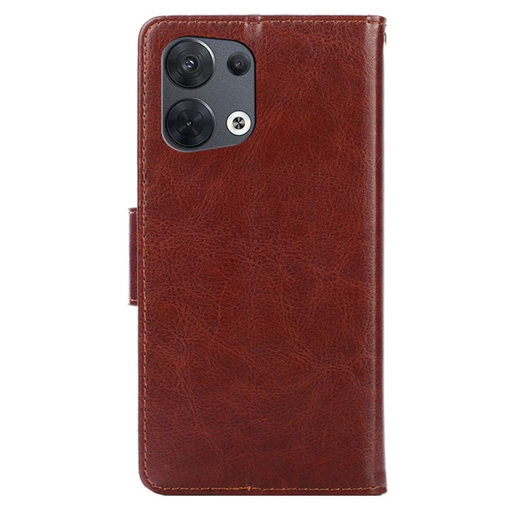 For Oppo Reno8 5G Anti-scratch Dustproof PU Leather Phone Wallet Case Shockproof Stand Phone Covering Shell - Brown-8