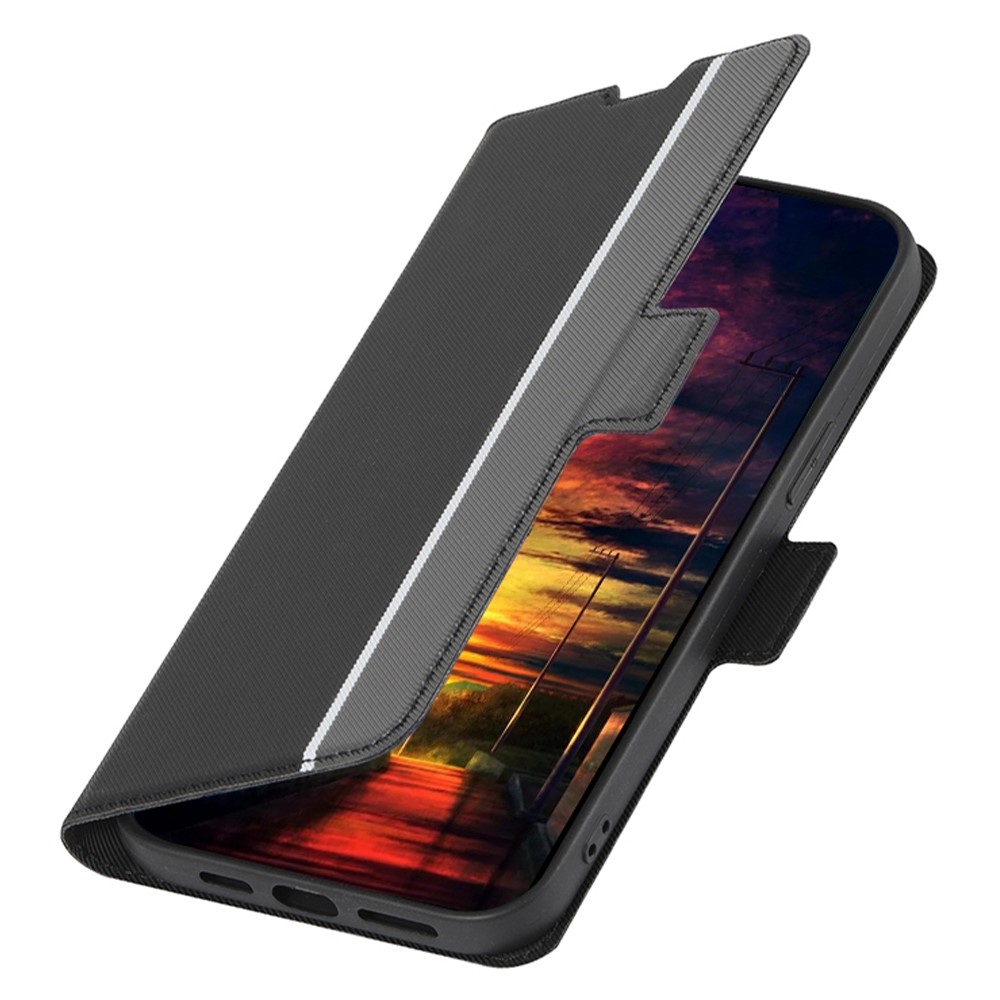 For Oppo Reno8 Pro 5G Shock Absorption Phone Cover Twill Texture Ultra-slim Wear-resistant Flip PU Leather Case Wallet Style Card Holder with Stand - Black-4