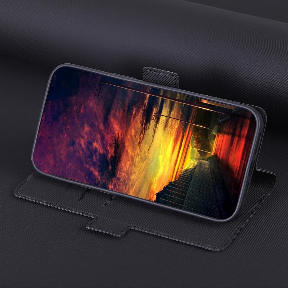 For Oppo Reno8 Pro 5G Shock Absorption Phone Cover Twill Texture Ultra-slim Wear-resistant Flip PU Leather Case Wallet Style Card Holder with Stand - Black-6