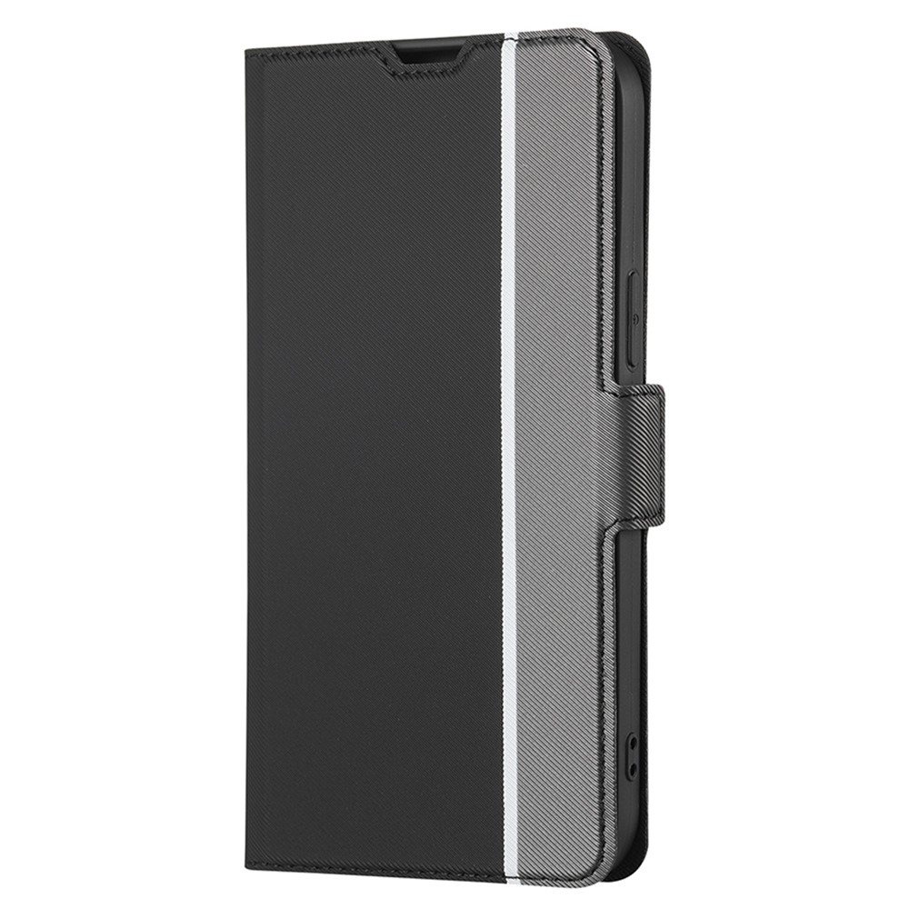 For Oppo Reno8 Pro 5G Shock Absorption Phone Cover Twill Texture Ultra-slim Wear-resistant Flip PU Leather Case Wallet Style Card Holder with Stand - Black-7