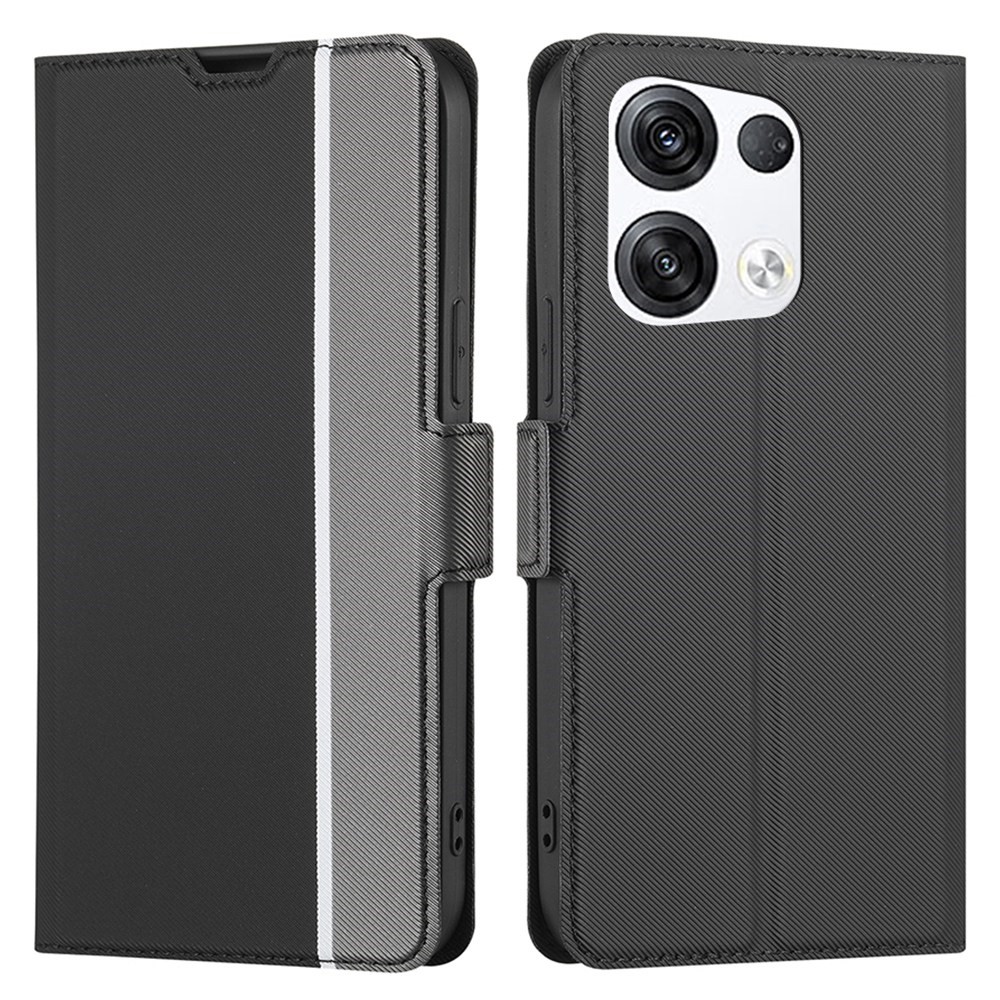 For Oppo Reno8 Pro+ 5G Shockproof Twill Texture Ultra-thin Phone Shell Full Covering Anti-fall Cellphone Case PU Leather+TPU Stand Card Holder Function - Black-1