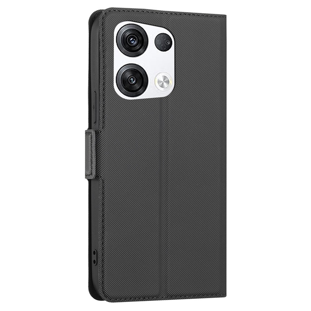 For Oppo Reno8 Pro+ 5G Shockproof Twill Texture Ultra-thin Phone Shell Full Covering Anti-fall Cellphone Case PU Leather+TPU Stand Card Holder Function - Black-8