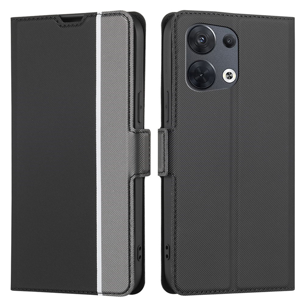 For Oppo Reno8 5G Ultra-slim Twill Texture PU Leather Case Precise Cutouts Double Magnetic Clasp Cover Stand Phone Shell - Black-1