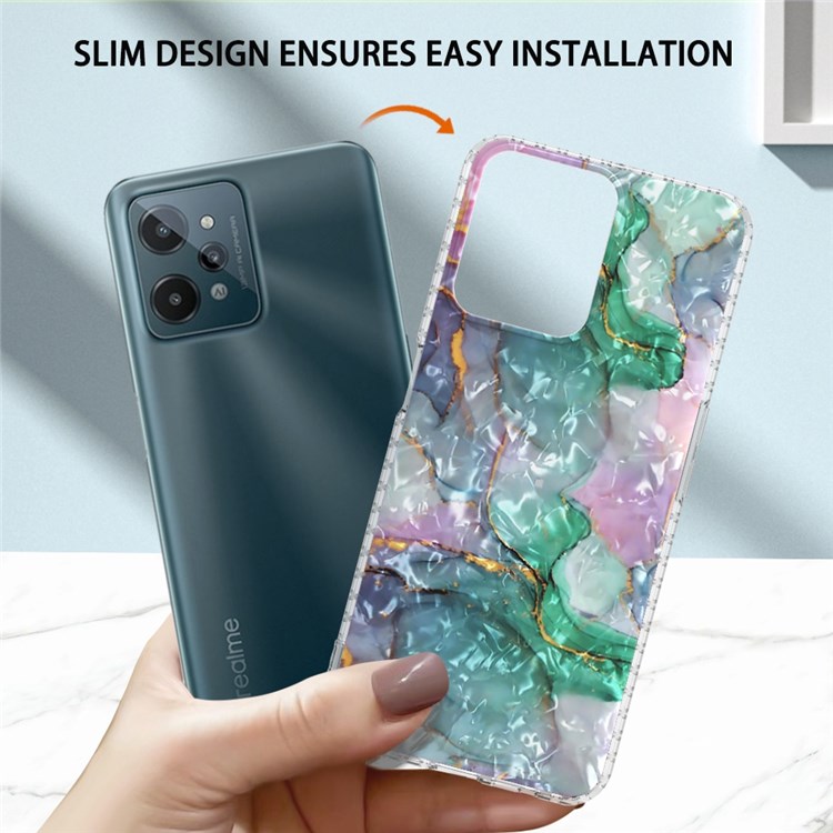 YB IMD Series-13 Phone Case for Realme C31 4G, Shell Pattern Airbag Anti-fall 2.0mm Flexible TPU IMD IML Anti-fingerprint Phone Case - BK011-Green Marble-4