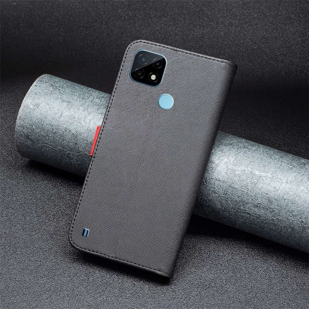 BINFEN COLOR for Realme C20/C21 4G BF Leather Series-9 Wallet Magnetic Case Cross Texture Style 13 Splicing PU Leather Stand Folio Book Flip Cover - Black-4