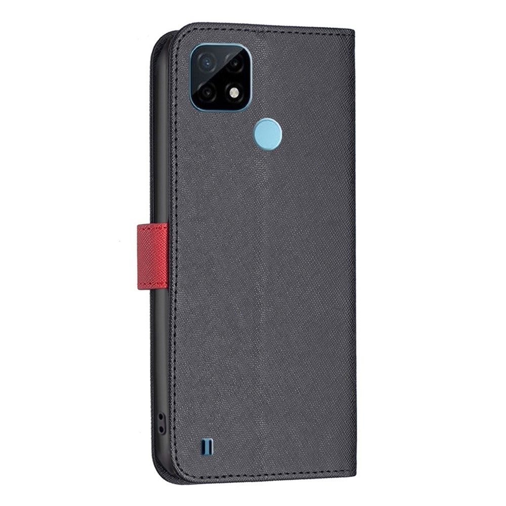 BINFEN COLOR for Realme C20/C21 4G BF Leather Series-9 Wallet Magnetic Case Cross Texture Style 13 Splicing PU Leather Stand Folio Book Flip Cover - Black-7
