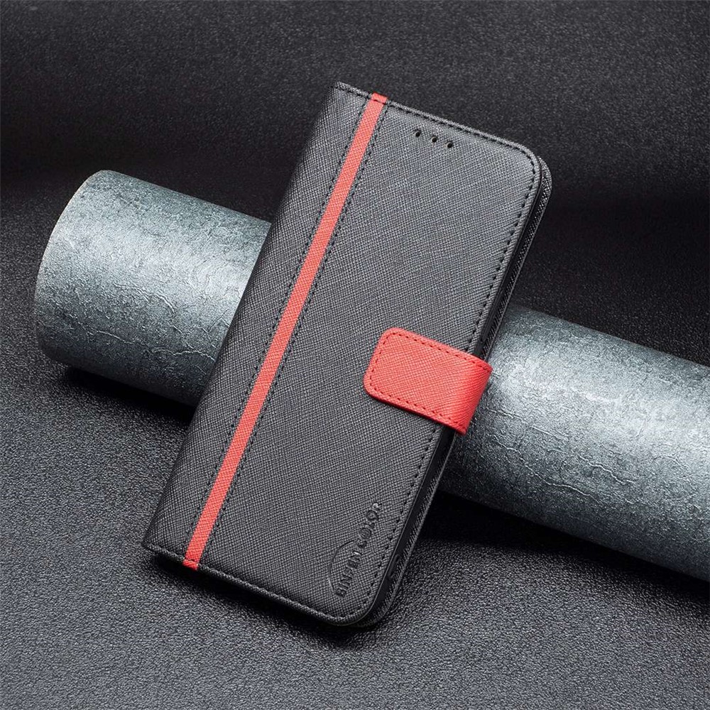 BINFEN COLOR for Oppo A16/A16s/A54 4G/A54s/A55 5G BF Leather Series-9 Wallet Case Style 13 Splicing Leather Cross Texture Magnetic Closure Stand Cover - Black-4