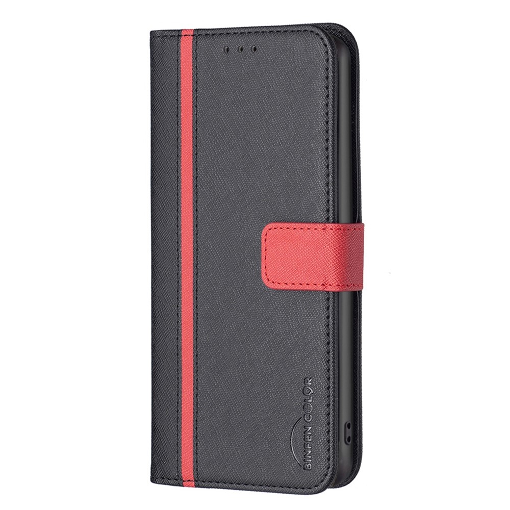 BINFEN COLOR for Oppo A16/A16s/A54 4G/A54s/A55 5G BF Leather Series-9 Wallet Case Style 13 Splicing Leather Cross Texture Magnetic Closure Stand Cover - Black-6