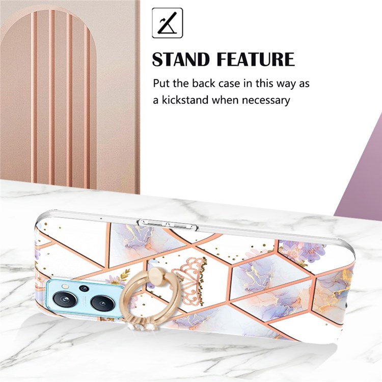 For Realme 9i/Oppo A76/A36 Ring Kickstand Phone Case YB IMD Series-6 Electroplated Frame TPU Case Scratch-Proof IMD Back Cover - Crown-3