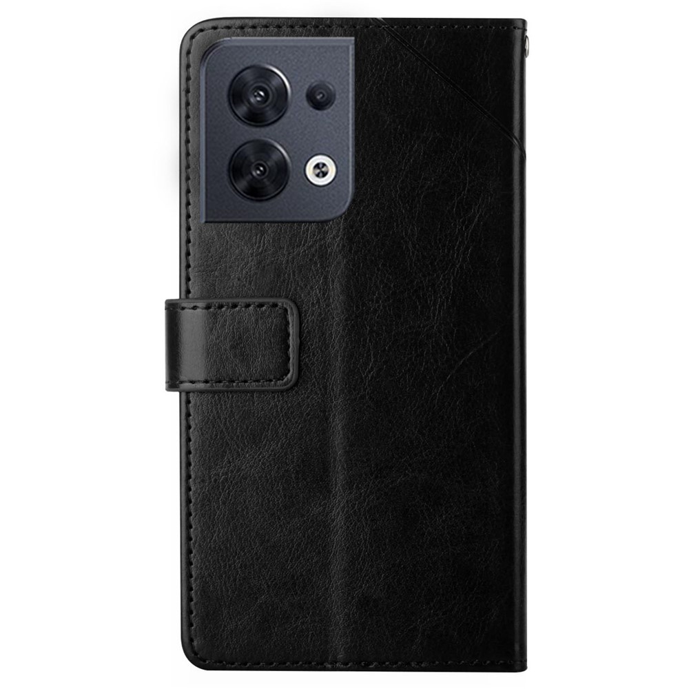 For Oppo Reno8 5G (Global Version) HT01 Foldable Stand Phone Case Imprinted Y-Shaped Lines PU Leather Wallet Cover - Black-8