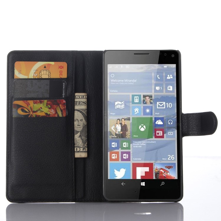 Litchi Grain Wallet Leather Case for Microsoft Lumia 950 XL with Stand - Black-4