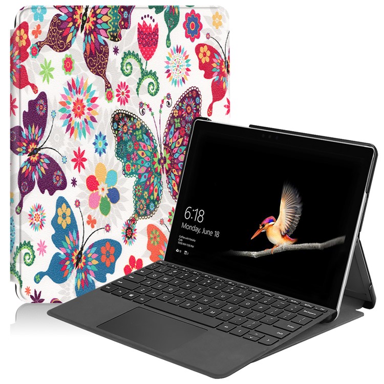 Pattern Printing PU Leather Stand Shell for Microsoft Surface Go - Pretty Butterflies-1