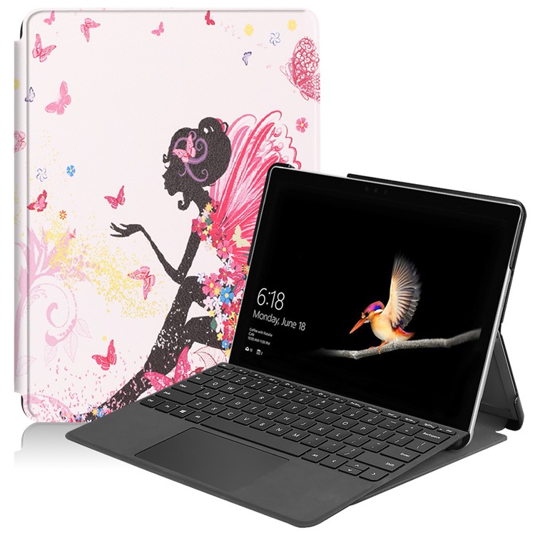 Pattern Printing PU Leather Tablet Case with Stand for Microsoft Surface Go - Fairy Girl and Butterflies-1