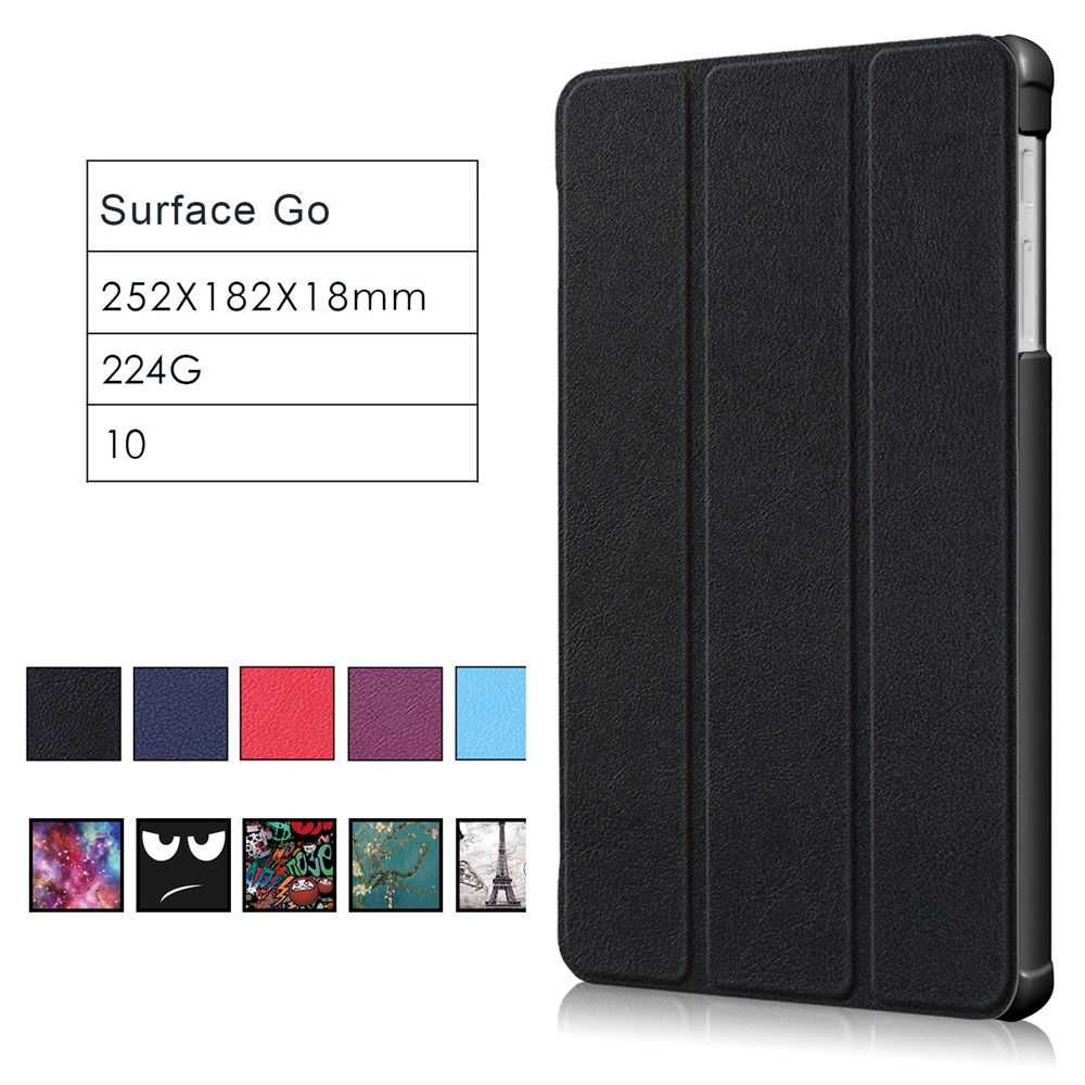 Tri-fold Stand Flip Leather Protective Case for Microsoft Surface Go - Black-12