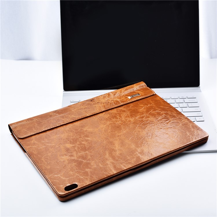 ICARER for Microsoft Surface Book 2 13.5 Oil Wax Genuine Leather Cover Full Body Protection - Brown-22