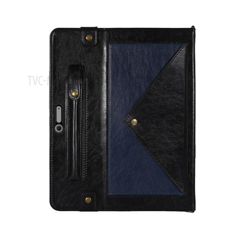 Color Splicing Envelop Style Wallet Leather Flip Case with Pen Pouch for Microsoft Surface Pro 7/6/5/4 - Black/Dark Blue-3