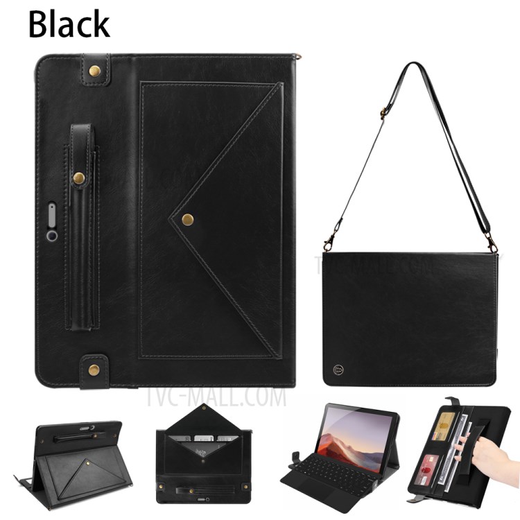 Envelop Style Wallet Stand Leather Tablet Shell with Pen Slot for Microsoft Surface Pro 7/6/5/4 - Black-1