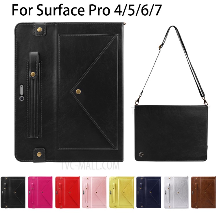 Envelop Style Wallet Stand Leather Tablet Shell with Pen Slot for Microsoft Surface Pro 7/6/5/4 - Black-9
