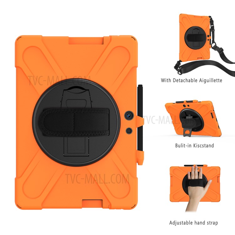 360° Swivel PC + Silicone Kickstand Tablet Case with Handy Strap and Shoulder Strap for Microsoft Surface Pro X - Orange-5