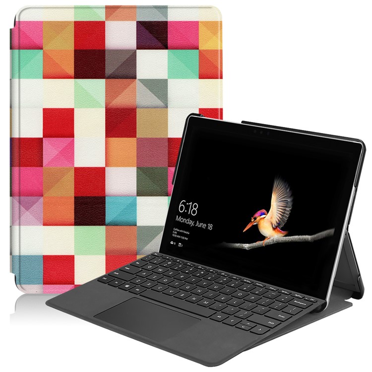 Pattern Printing PU Leather Stand Protective Cover for Microsoft Surface Go 2 - Colorful Plaid-1