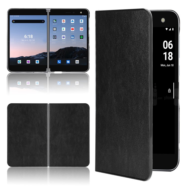 Litchi Texture PU Leather Coated PC Mobile Casing for Microsoft Surface Duo - Black-1