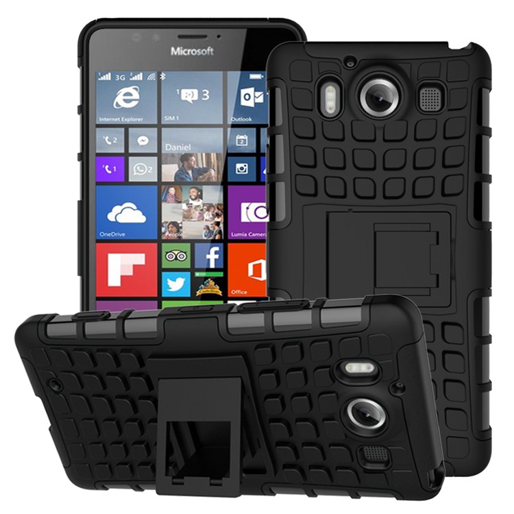 Snap-on Anti-slip PC + TPU Hybrid Case for Microsoft Lumia 950 with Kickstand - Black-1