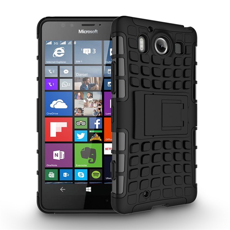 Snap-on Anti-slip PC + TPU Hybrid Case for Microsoft Lumia 950 with Kickstand - Black-2