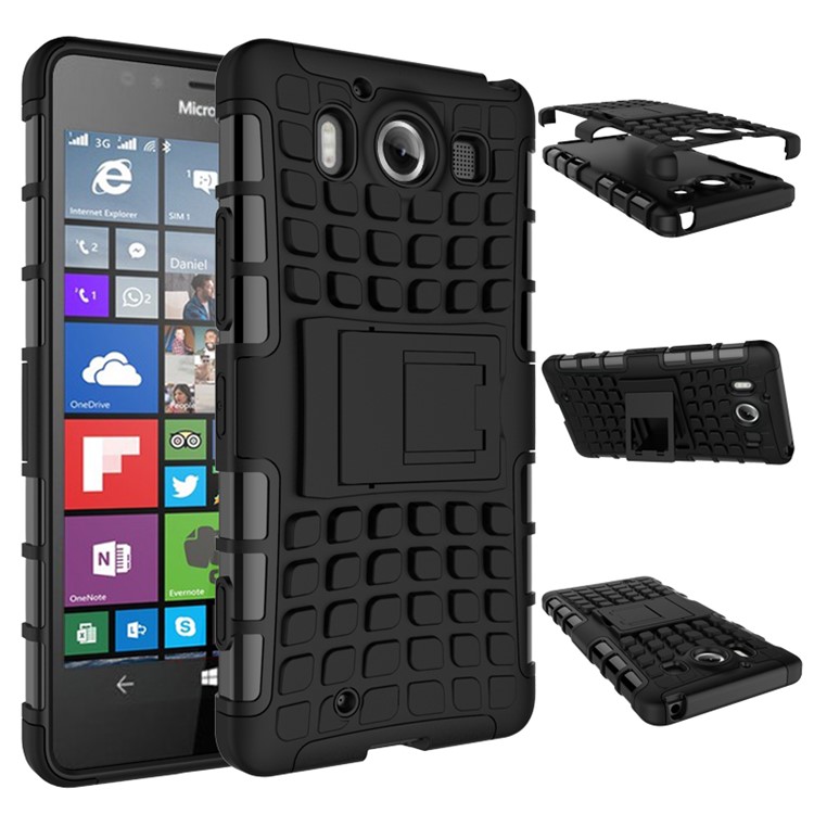 Snap-on Anti-slip PC + TPU Hybrid Case for Microsoft Lumia 950 with Kickstand - Black-3