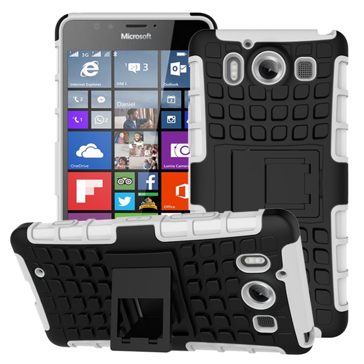 Snap-on Anti-slip PC + TPU Hybrid Shell Case for Microsoft Lumia 950 with Kickstand - White-1