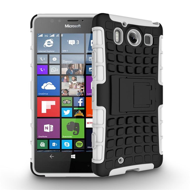 Snap-on Anti-slip PC + TPU Hybrid Shell Case for Microsoft Lumia 950 with Kickstand - White-2