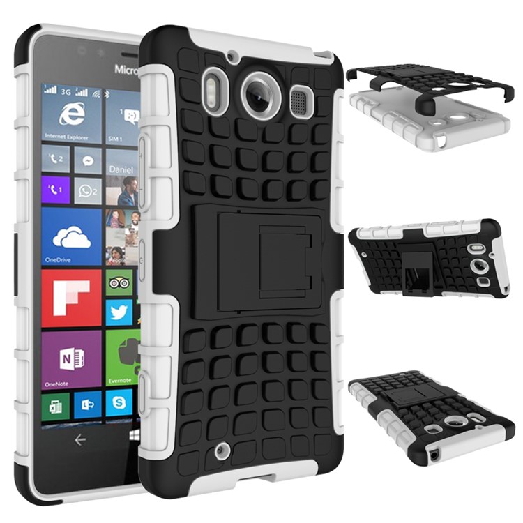 Snap-on Anti-slip PC + TPU Hybrid Shell Case for Microsoft Lumia 950 with Kickstand - White-3