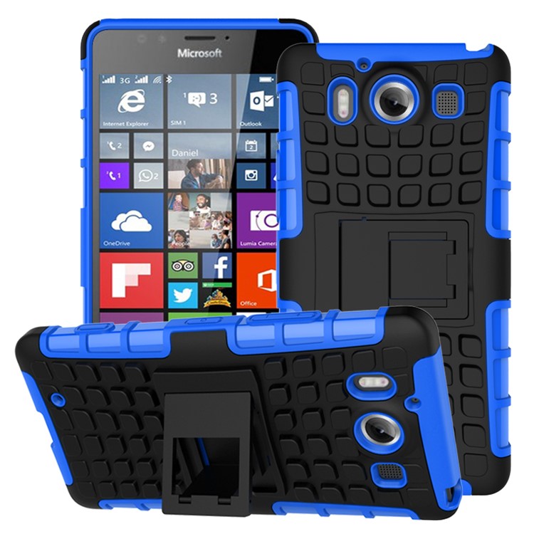 Snap-on Anti-slip PC + TPU Hybrid Cover Case for Microsoft Lumia 950 with Kickstand - Blue-1