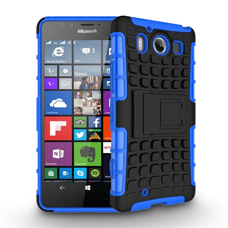 Snap-on Anti-slip PC + TPU Hybrid Cover Case for Microsoft Lumia 950 with Kickstand - Blue-2