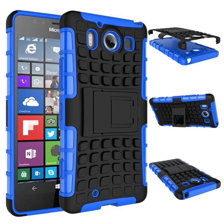 Snap-on Anti-slip PC + TPU Hybrid Cover Case for Microsoft Lumia 950 with Kickstand - Blue-3
